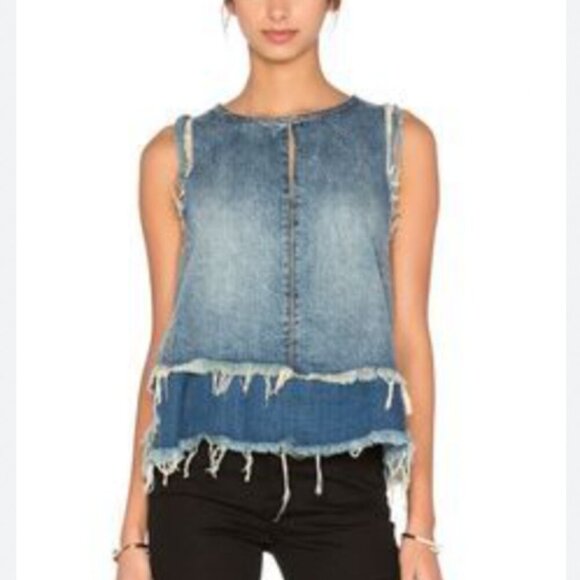 BLANK NYC Distressed Denim Sleeveless Top - Picture 1 of 7